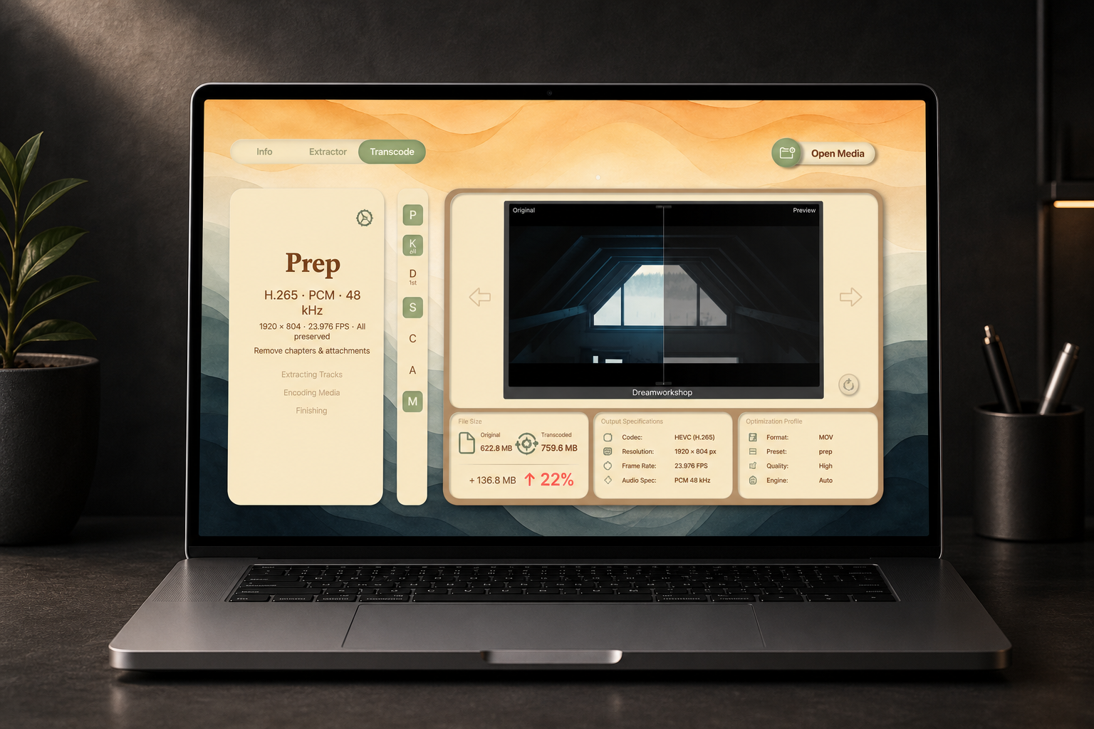 DreamWorkshop Transcode interface screenshot